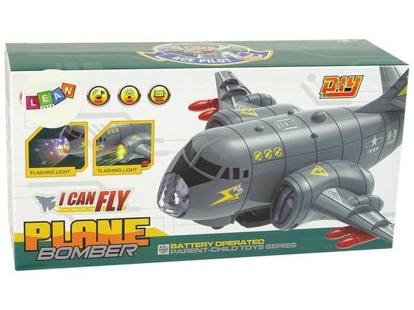 Leksaksflygplan transportflyg grå 24 cm med ljud och LED, 3+ år