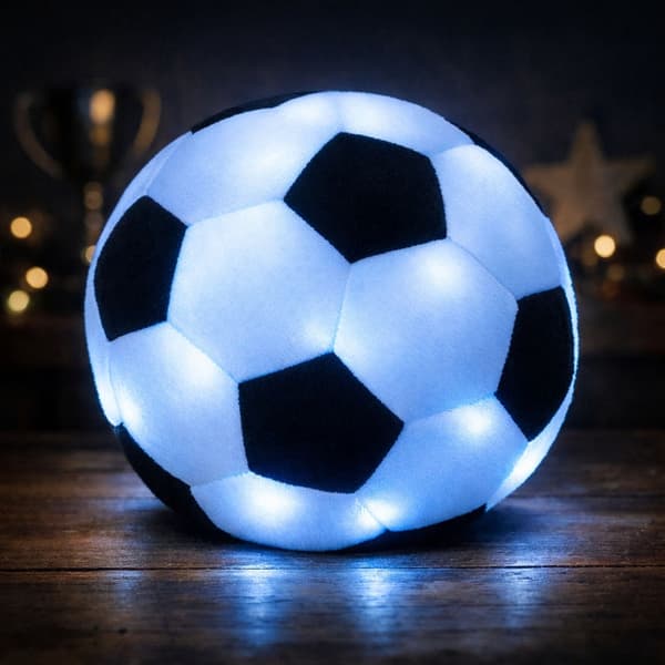 Fodbold med LED-lys 18 cm blød gummi sort/hvid inkl. pumpe