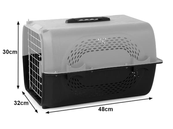 Transportkasse hund/kat/smådyr plast 48x30x32 cm grå