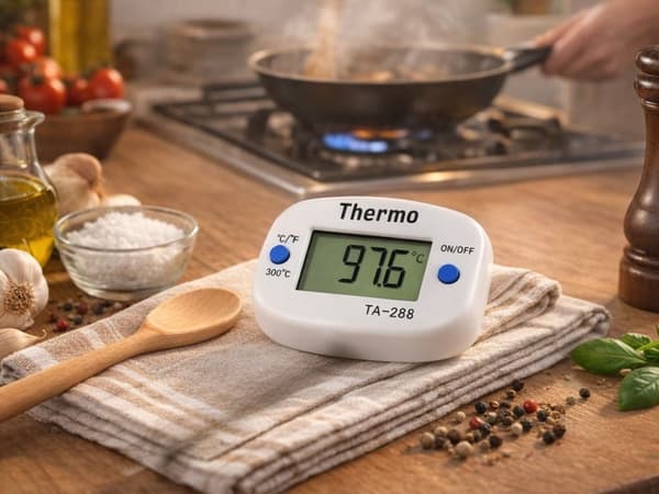 Digitalt køkkentermometer med stegespyd LCD 300°C hvid