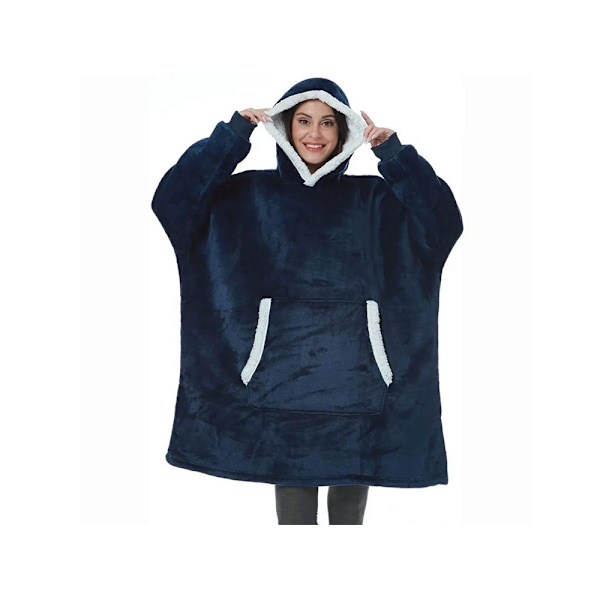 Filttröja med huva teddyfoder one size unisex navy blue