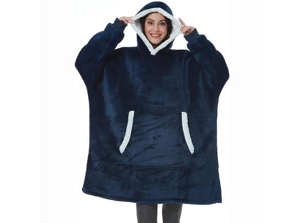 Fleece-trøje med hætte teddyfor one size unisex navy blue
