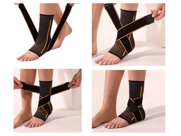 Ankelstöd med kardborre, elastiskt bandage 25 cm, grå/orange