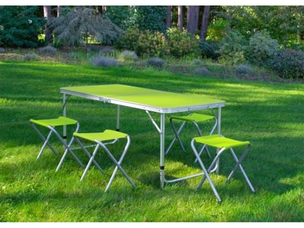 Hopfällbart campingbord 120x60 cm med 4 stolar justerbar höjd grön