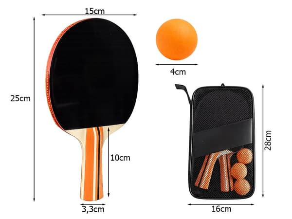 Bordtennisset 2 racketar + 3 bollar med fodral