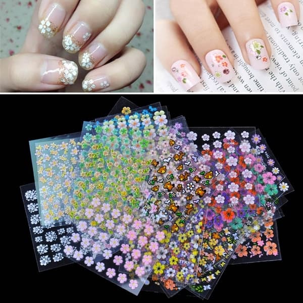 Nageldekorationer Blommor - 10 Ark Självhäftande Stickers multifärg