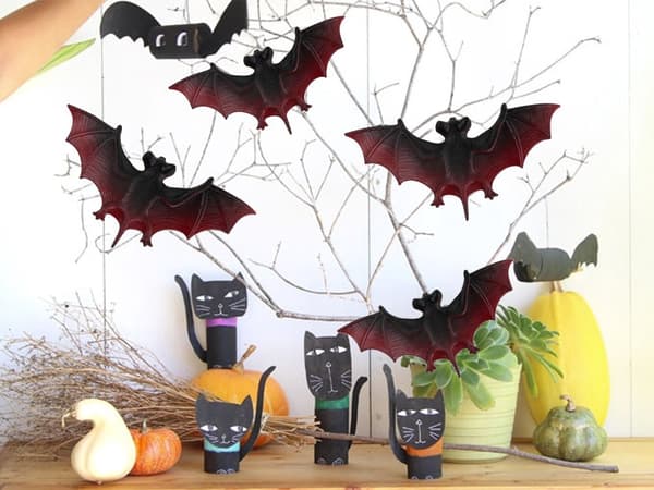 Halloween fladdermöss dekoration 4-pack gummi/plast brun-svart 10 cm