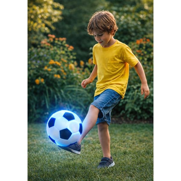 Fodbold med LED-lys 18 cm blød gummi sort/hvid inkl. pumpe