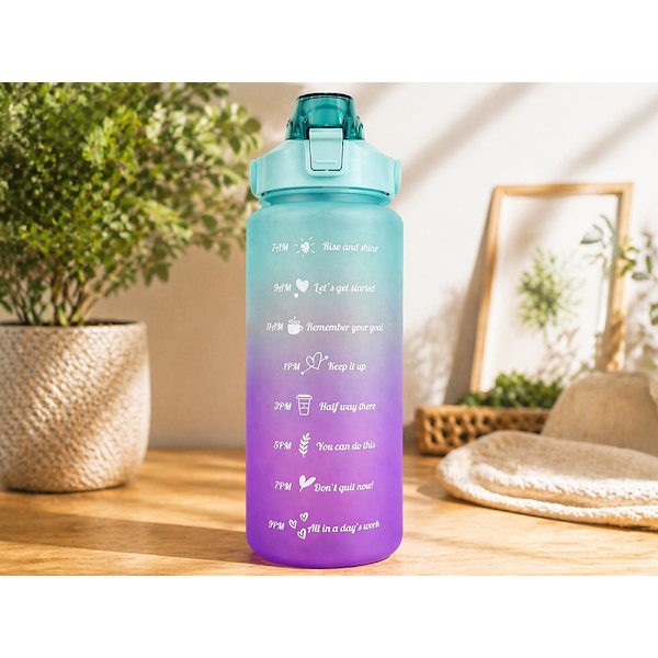 Vattenflaska med sugrör och måttskala 2 liter PP/PC blå-lila
