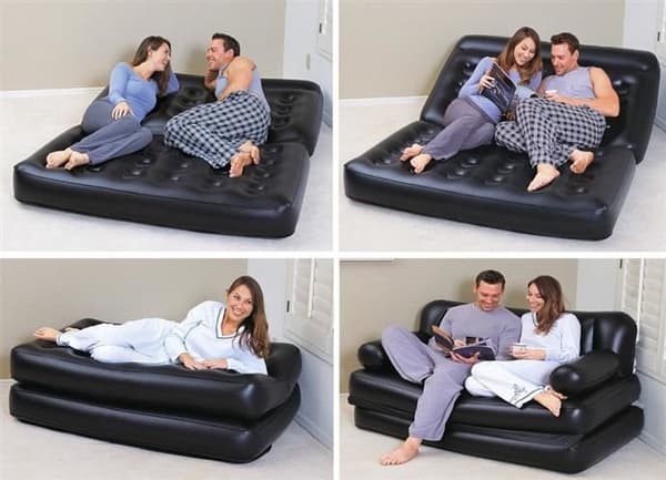 Uppblåsbar fällbar bäddsoffa 2-sits PVC 188x152x64 cm