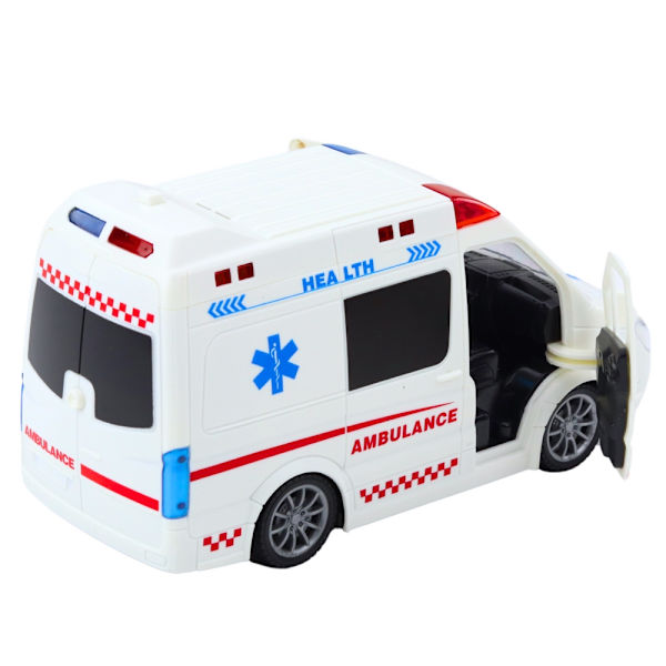 Fjernstyret ambulance 20 cm med lamper, 4 sirener og åbningsbare døre