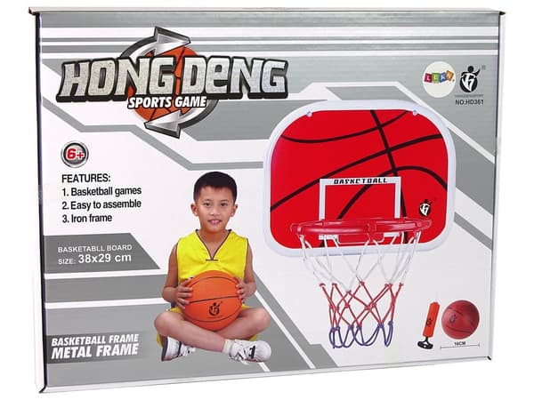 Basketkorg set med backboard 38x29 cm, mini-boll 16 cm & pump