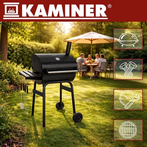 Kulgrill med låg og termometer 117x82x51 cm sort