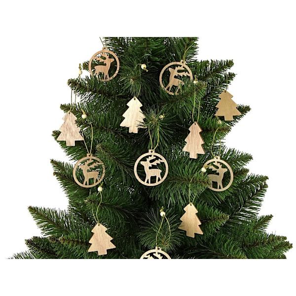 Träjulgranspynt renar & julgranar 12-pack 6x5 cm