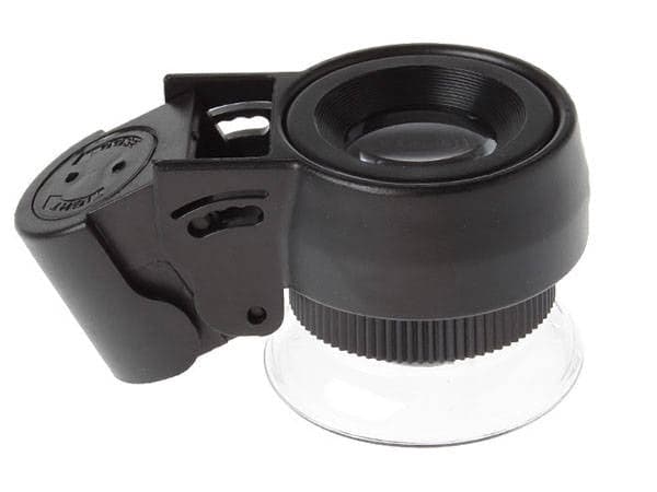 Koruluppi 45x, 2 LED + UV, linssi 21 mm, musta, kotelo