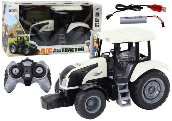 RC traktor leksak vit 2,4 GHz med ljud, batteri och laddare