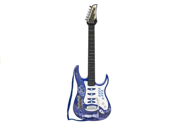 Elektrisk legetøjsguitar med mikrofon, stativ og forstærker blå 6+