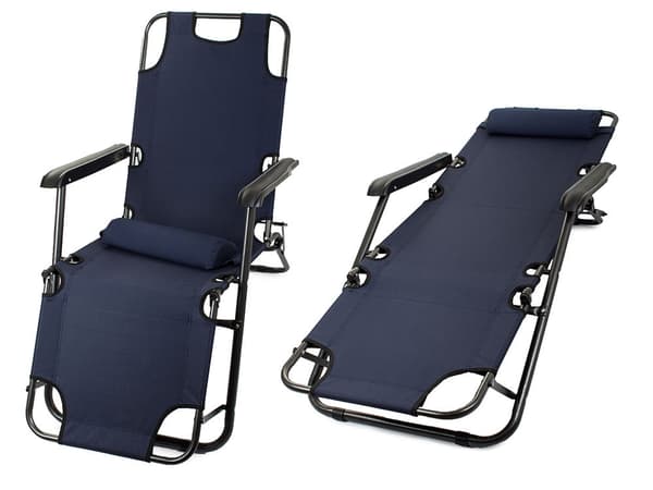 Sammenklappelig solstol/campingstol 2-i-1 justerbar mørkeblå 120 kg