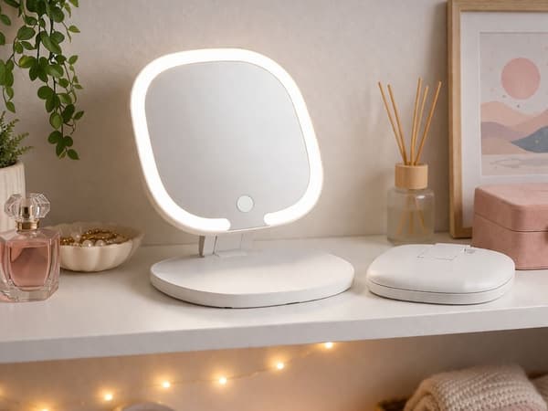 LED-makeupspejl 17x17 cm foldbart med 3 lysindstillinger USB-C genopladelig