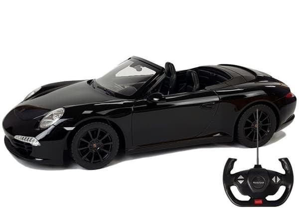 Fjernstyret Porsche 911 Carrera S 1:12 sort med LED-lys 9 km/h
