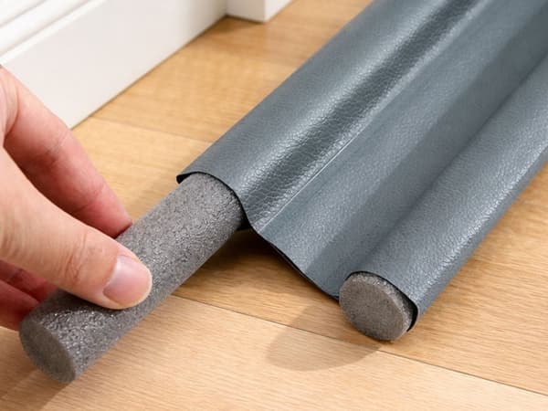 Dörrtätningslist dragstopp i skumplast/konstläder 96 cm grå