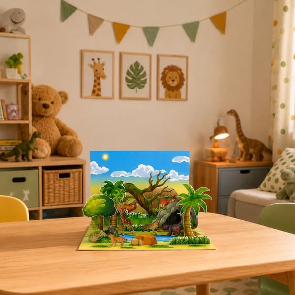 Vilda djurfigurer set 6-pack med 3D-bakgrund att montera