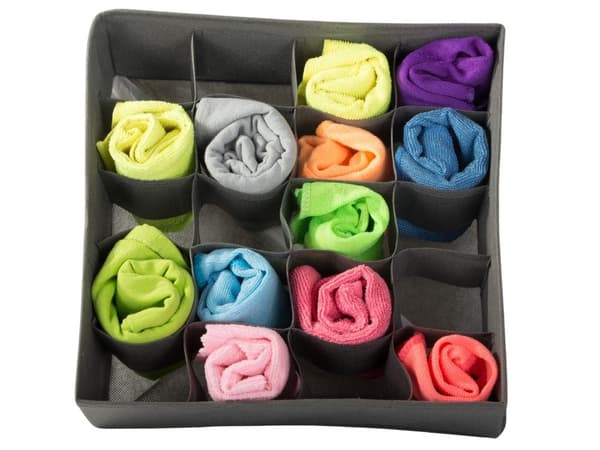 Skuffeorganisator til undertøj/strømper 20 fack 30x30x10 cm grå