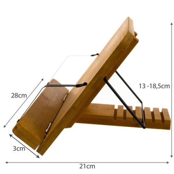 Bogstativ i bambus justerbart til bøger/tablet/laptop 28 cm