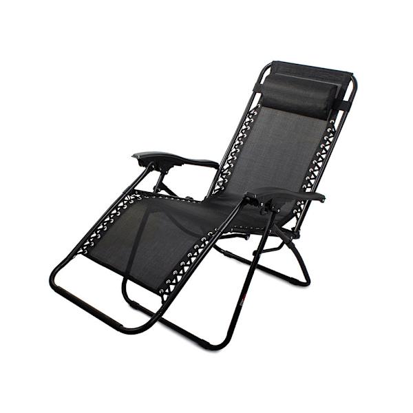 Fällbar zero gravity-solstol med sidobord och nackstöd svart