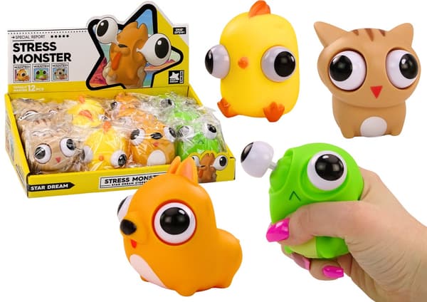Stressilelu squishy-monsteri 8 cm pop-up-silmillä, väri valittavissa