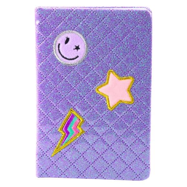Notesbog B6 80 sider linieret hårdt omslag glitter lilla 18x12 cm