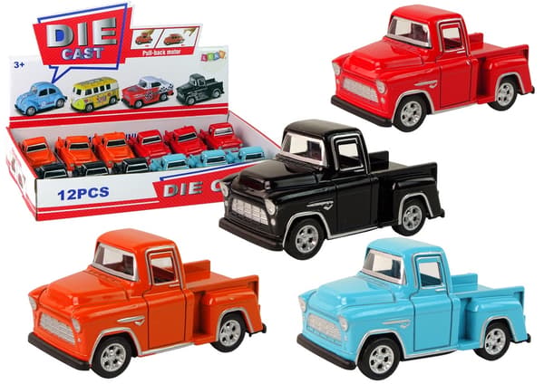 Friktionsdriven leksaksbil pickup 7,5 cm med gummidäck, 12-pack, färgval