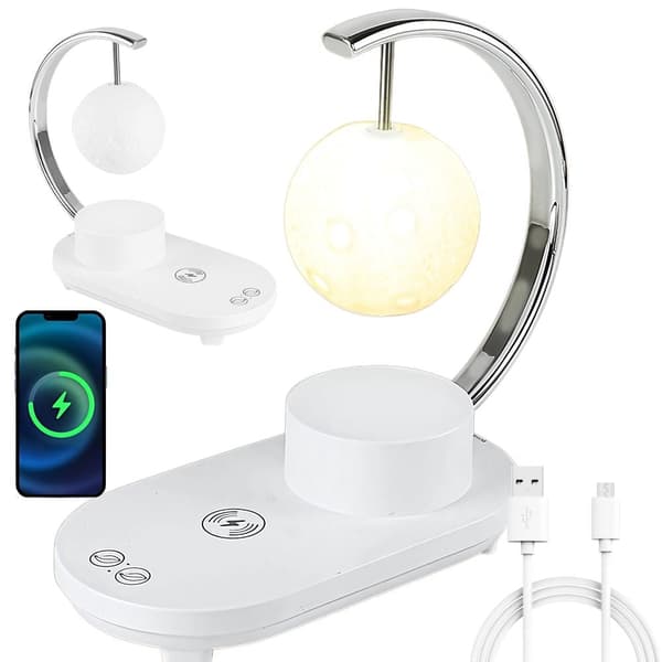 Kuunlamppu Bluetooth-kaiuttimella ja 10W langattomalla latauksella, 28 cm