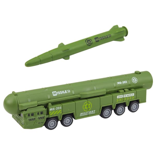 Militärleksaksset raketlastbil med avfyrningsknapp + stridsflygplan dragback