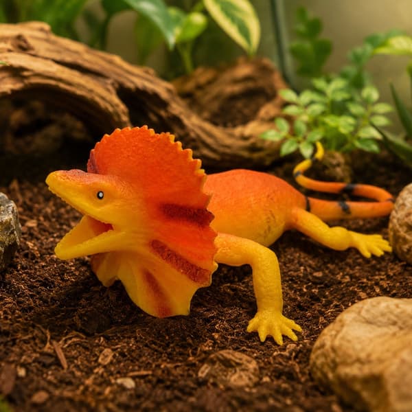 Reptilfigur kraghuvudödla i TPR 19 cm orange/gul