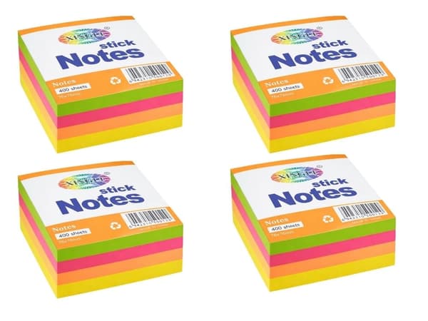 Sticky notes 76x76 mm 400 ark/blok assorterede farver 1 stk