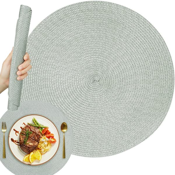 Pyöreä pöytätabletti muovia punottu harmaa Ø38 cm 1 kpl