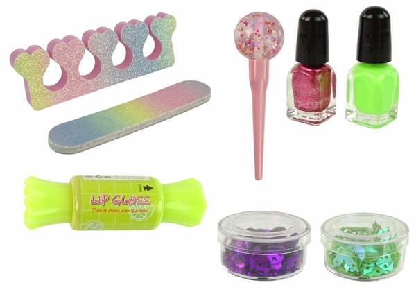 Makeup- og neglesæt til børn 3+ i slikform, 3 neglelakker, 2 lipgloss
