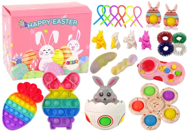 Påske fidget toy-sæt 25 dele til børn 3+ (pop it, spinner, fjer)