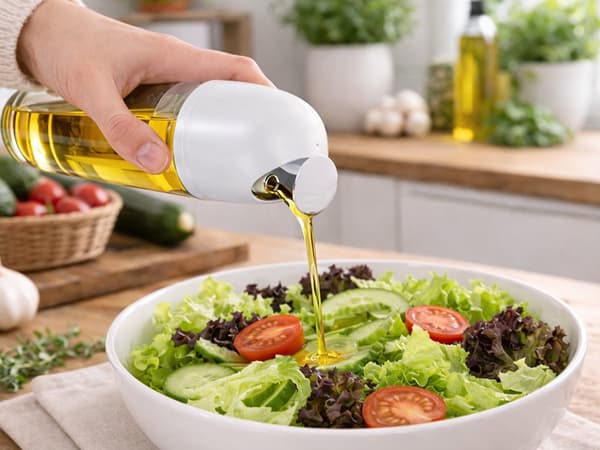 Oljedispenser i glas 510 ml med gravitationslåg hvid