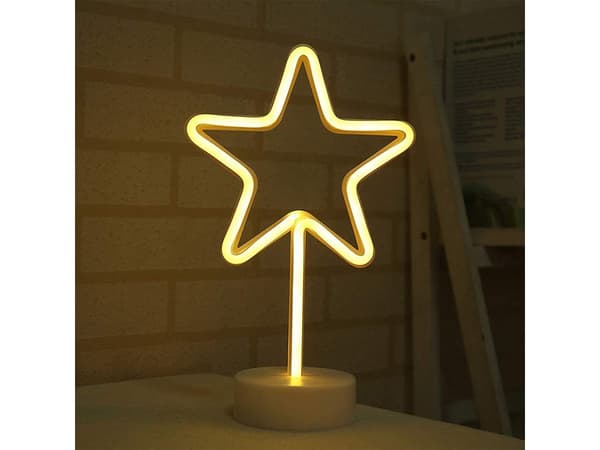 LED-neonlampe stjerne 100 LED varm hvid bordlampe hvid USB/batteri