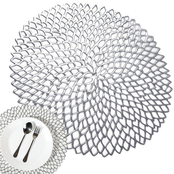 Rund bordstablett i plast silver Ø41 cm 1-pack