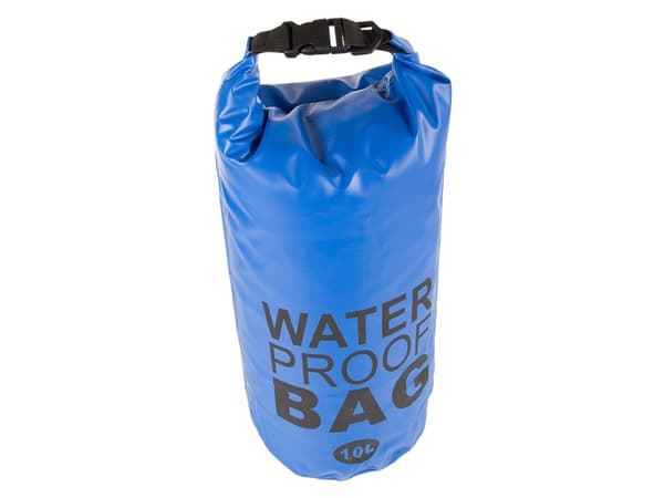 Vattentät packpåse 10 L med rullstängning och rem blå 50x29 cm