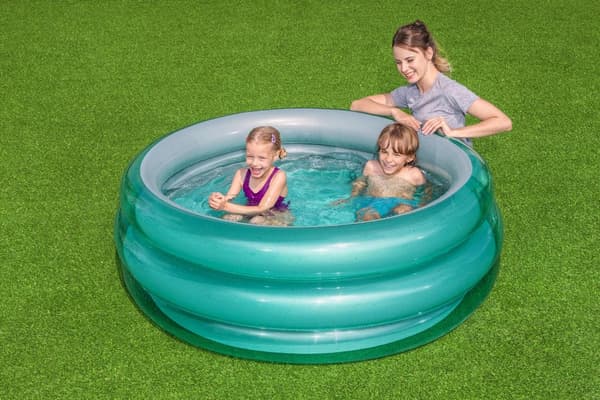Oppustelig børnepool 150x53 cm 445 L blød bund 3 ringe 2+ år