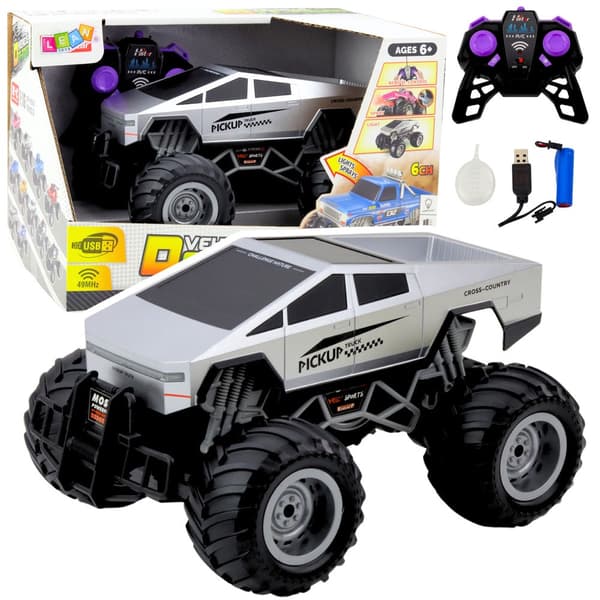 Fjernstyret off-road pickup 1:16 med LED & sprayeffekt, USB-opladet