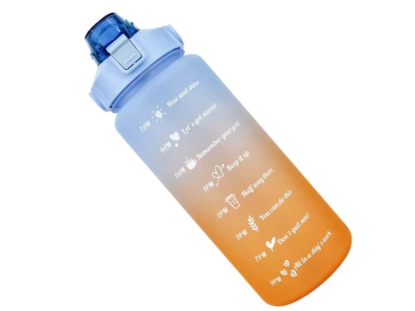 Vandflaske 2 liter med sugerør og målskala blå/orange