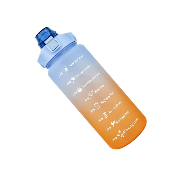 Vattenflaska 2 liter med sugrör och måttskala blå/orange