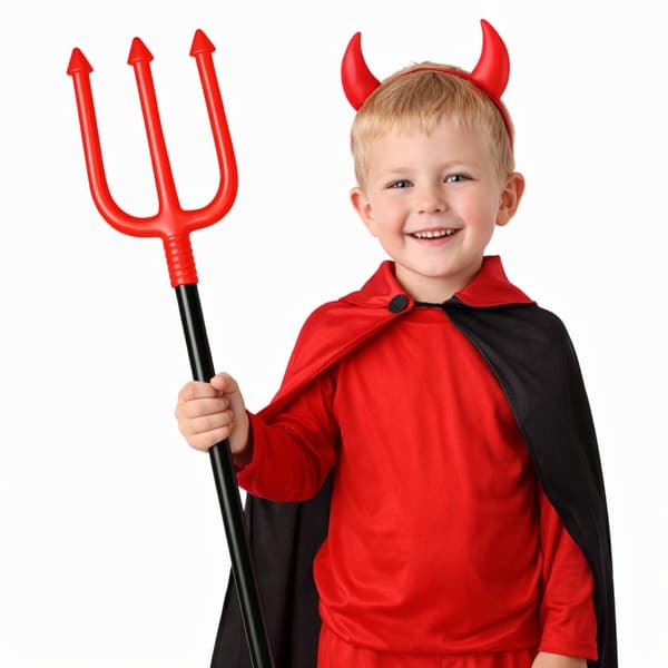 Djævlegaffel rekvisit 112 cm rød/sort plast 4 dele Halloween