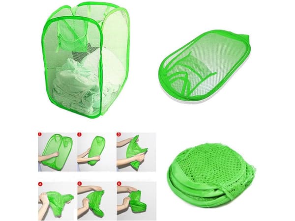 Sammenfoldelig opbevaringskurv i mesh 40 L grøn 47x26x26 cm