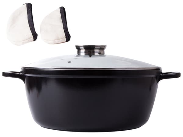 Gryde 12,6 L med glaslåg aromatisør støbt aluminium non-stick